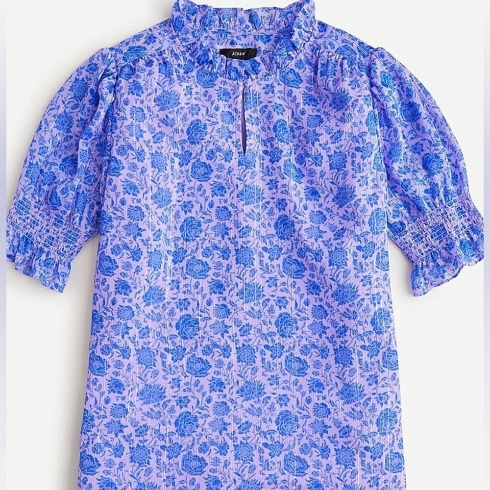 💙 J.Crew Puff-Sleeve Crinkle Chiffon Top – Rose Vines | Size S